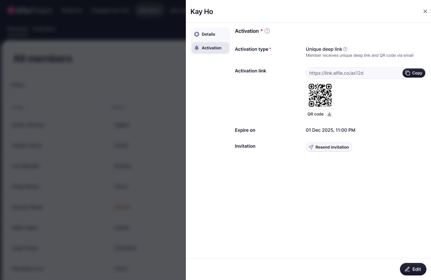 Members module — viewing a member in the invited state